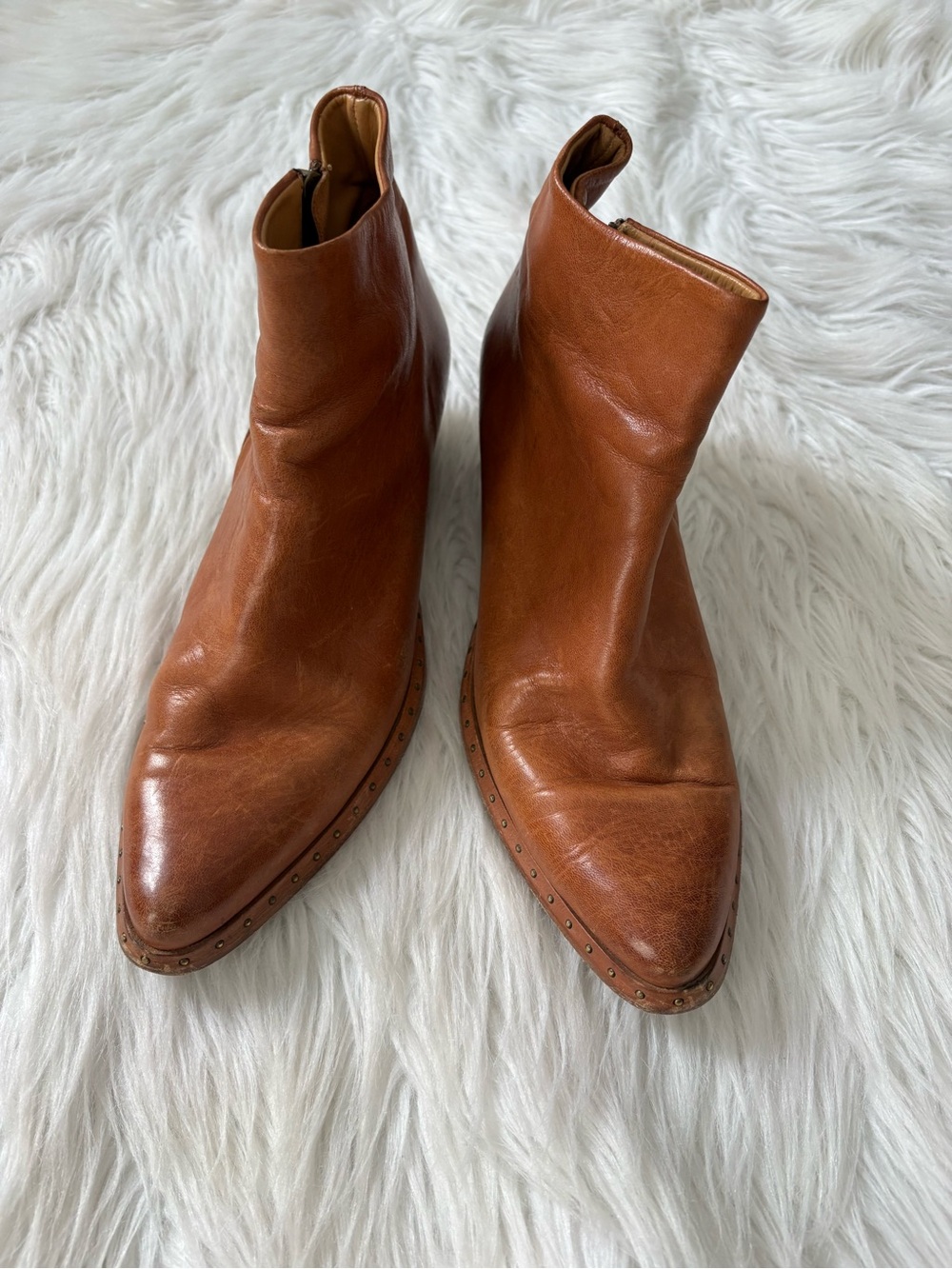 Cotelac Portugese Leather Cognac Colored Western Boho Studded Ankle Booties